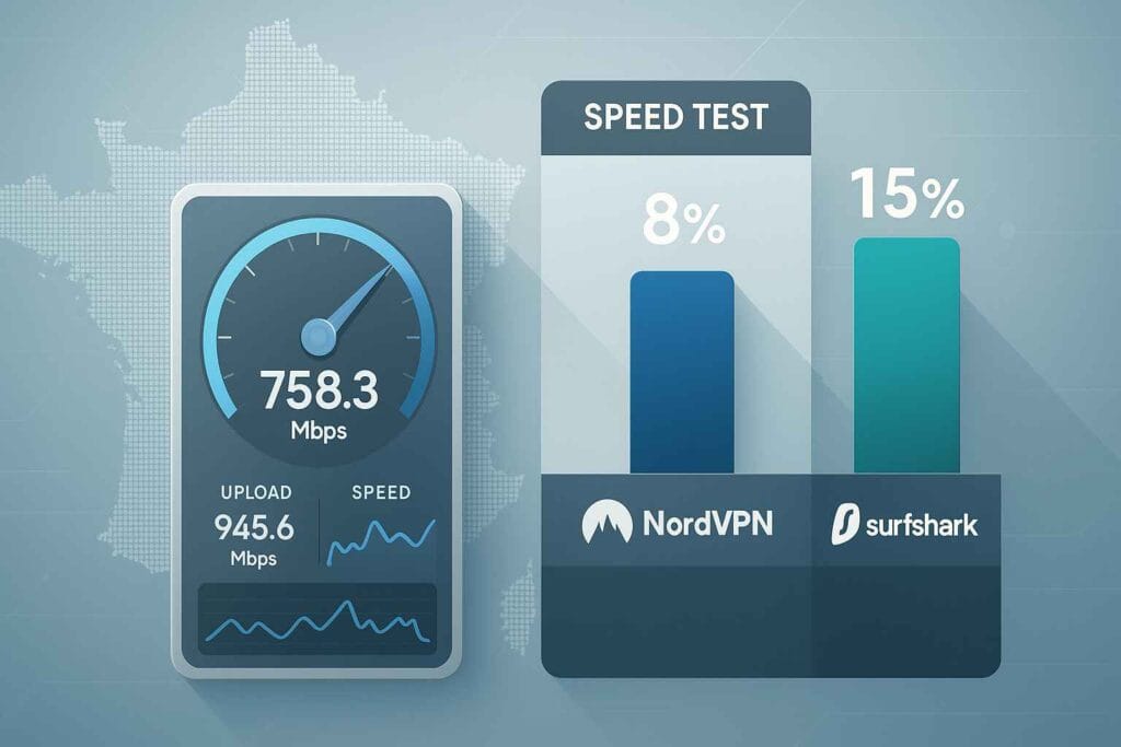 Test de vitesse NordVPN vs Surfshark sur fibre en France Test de vitesse NordVPN vs Surfshark sur fibre en France
