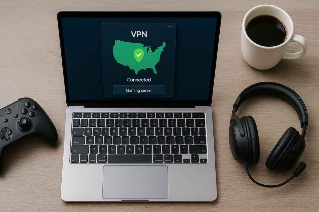 Tableau comparatif VPN gaming 2025 avec PC et manette Tableau comparatif VPN gaming 2025 avec PC et manette