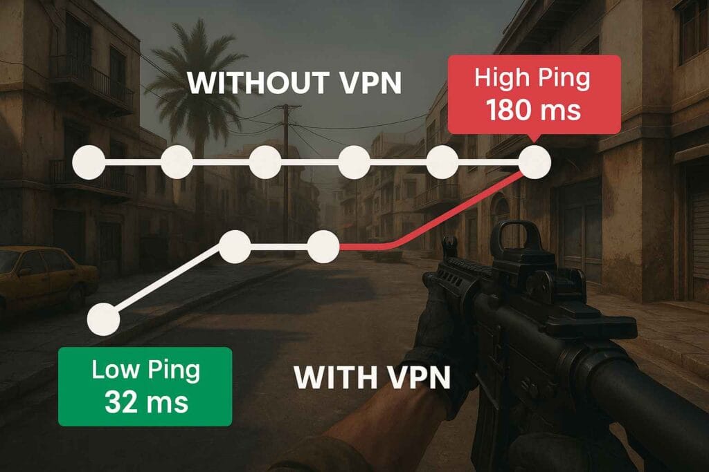 Comparaison du ping avec et sans VPN dans un jeu Comparaison du ping avec et sans VPN dans un jeu