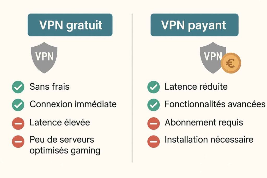 Illustration montrant les avantages et limites d’un VPN gaming gratuit Illustration montrant les avantages et limites d’un VPN gaming gratuit