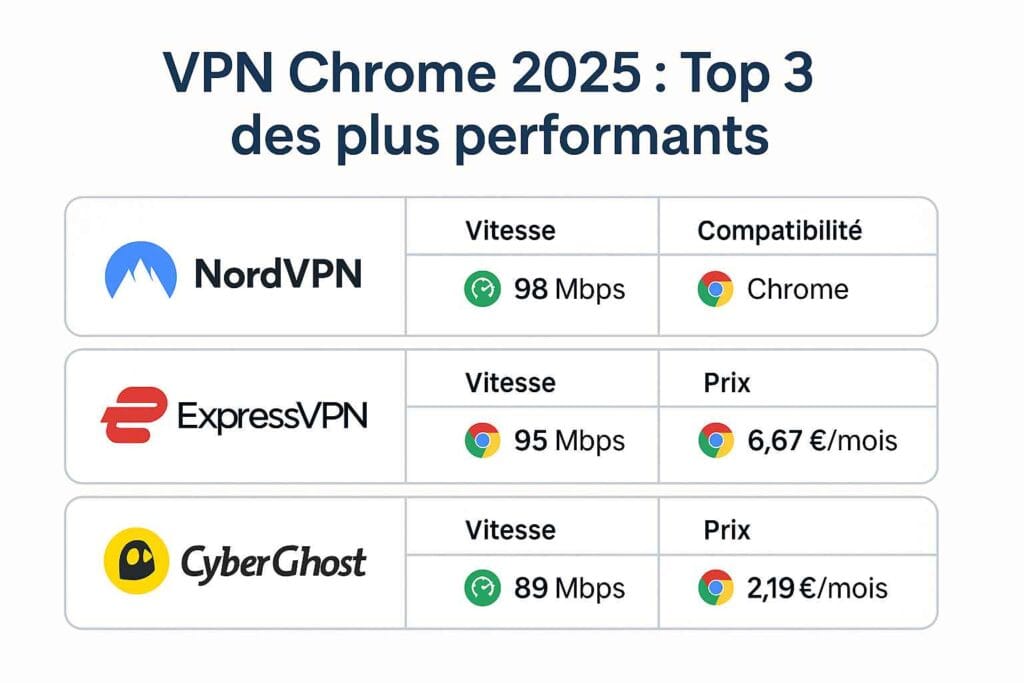 Infographie VPN Chrome 2025 : Top 3 des plus performants Infographie VPN Chrome 2025 : Top 3 des plus performants