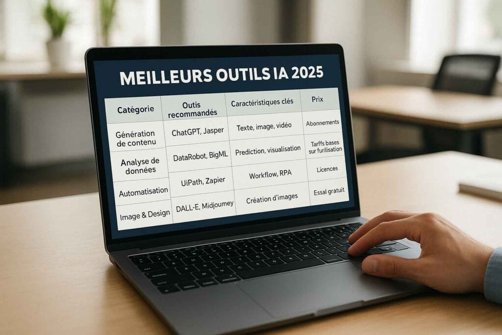Tableau comparatif des meilleurs outils IA par catégorie en 2025 Tableau comparatif des meilleurs outils IA par catégorie en 2025