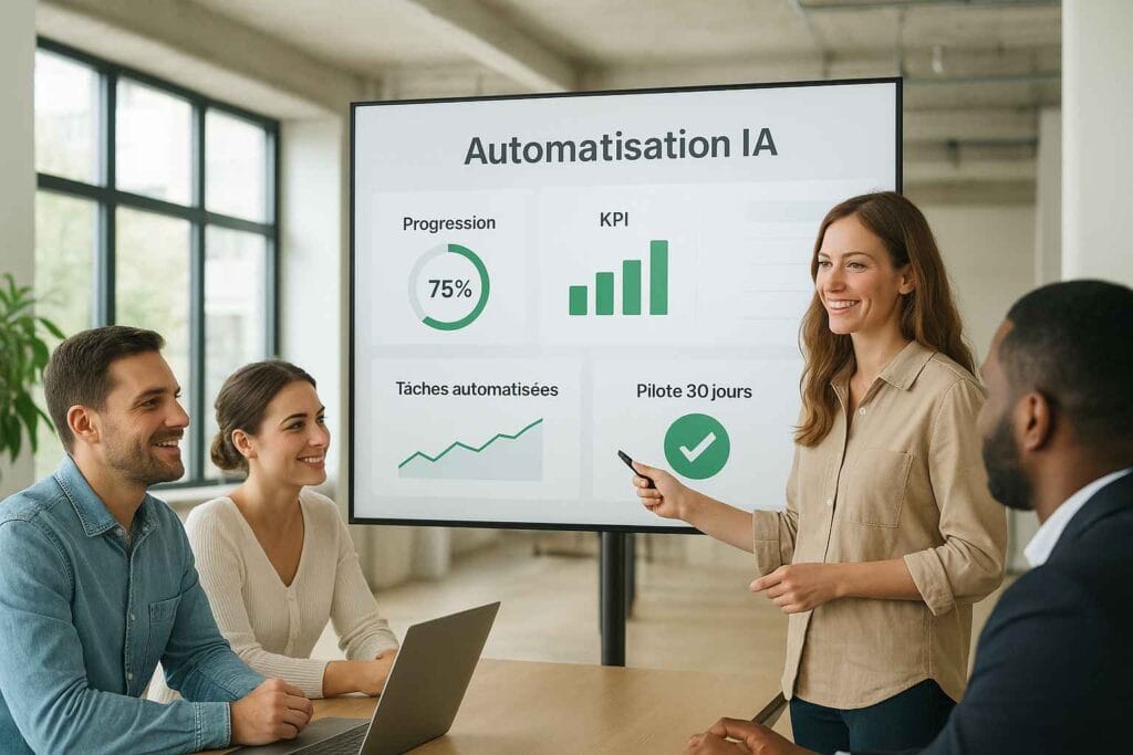 Équipe française pilotant l’automatisation IA avec des KPI en hausse Équipe française pilotant l’automatisation IA avec des KPI en hausse