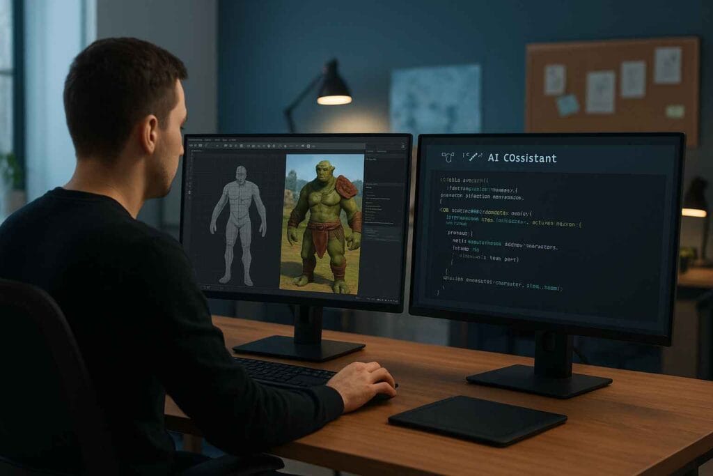 Studio de jeu vidéo utilisant l’IA pour créer des assets 3D et des NPCs intelligents Studio de jeu vidéo utilisant l’IA pour créer des assets 3D et des NPCs intelligents
