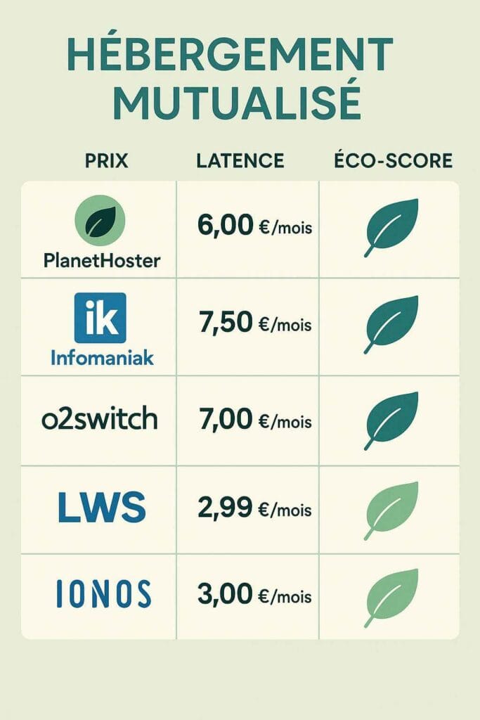 Tableau comparatif hébergement mutualisé avec prix et performances Tableau comparatif hébergement mutualisé avec prix et performances